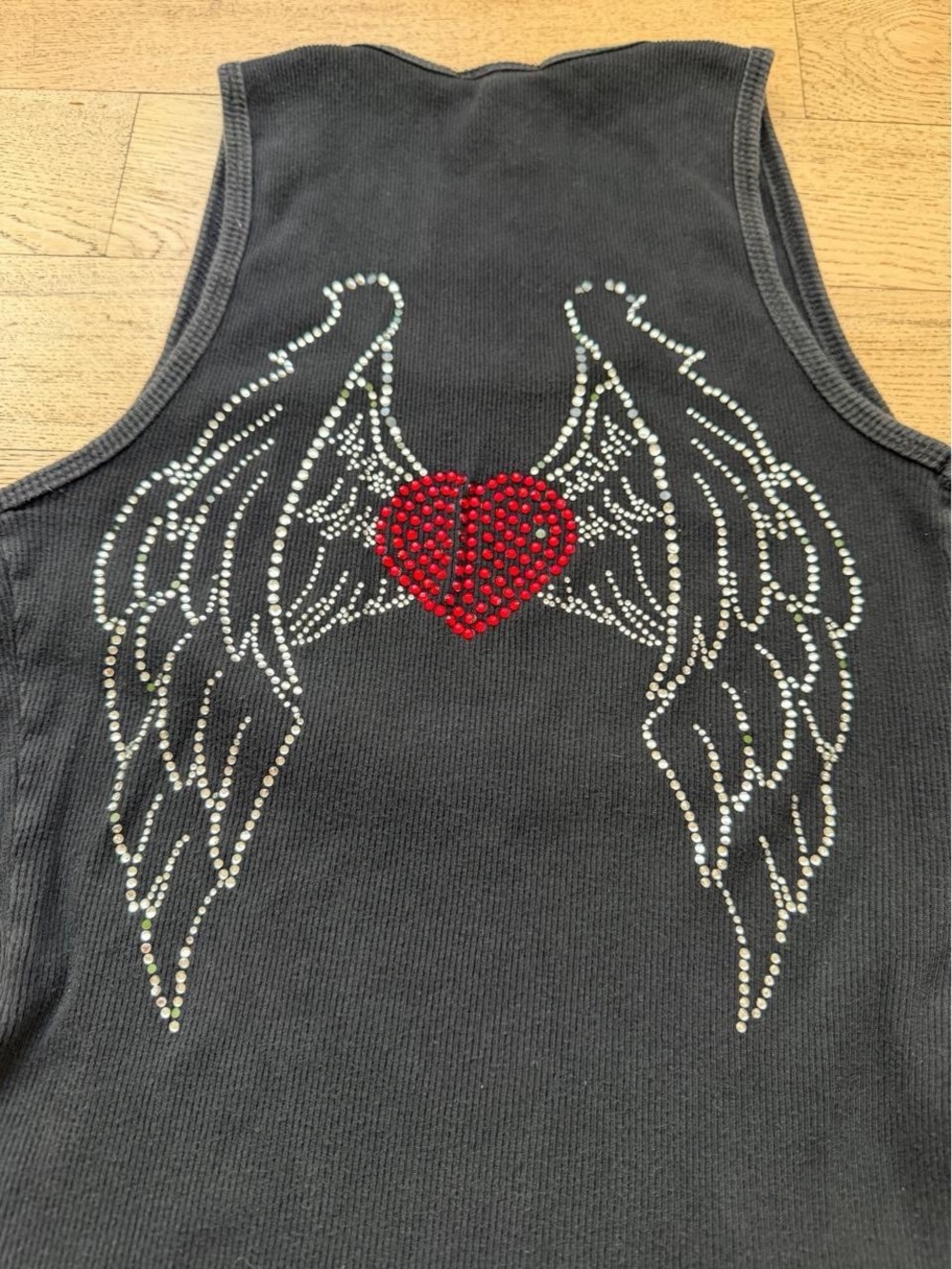 Y2K McBling Rhinestone Flame Heart Black Tank Top Tattoo Print - Picture 5 of 5